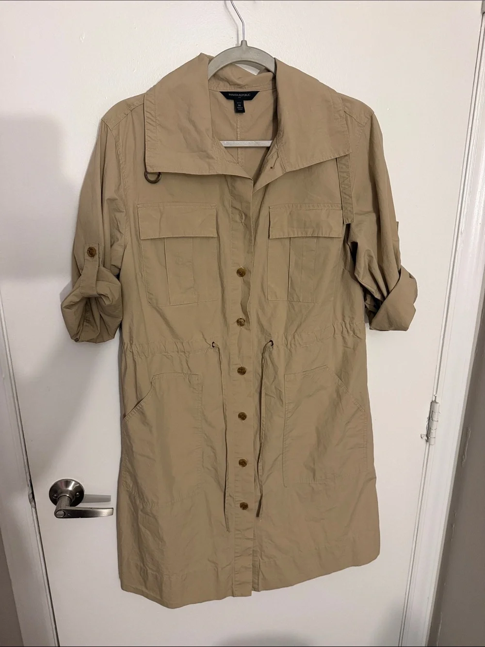 Banana Republic beige utility shirt dress jacket